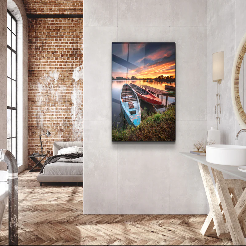 ・"Longboats With Sunset"・Glass Wall Art - Image 3