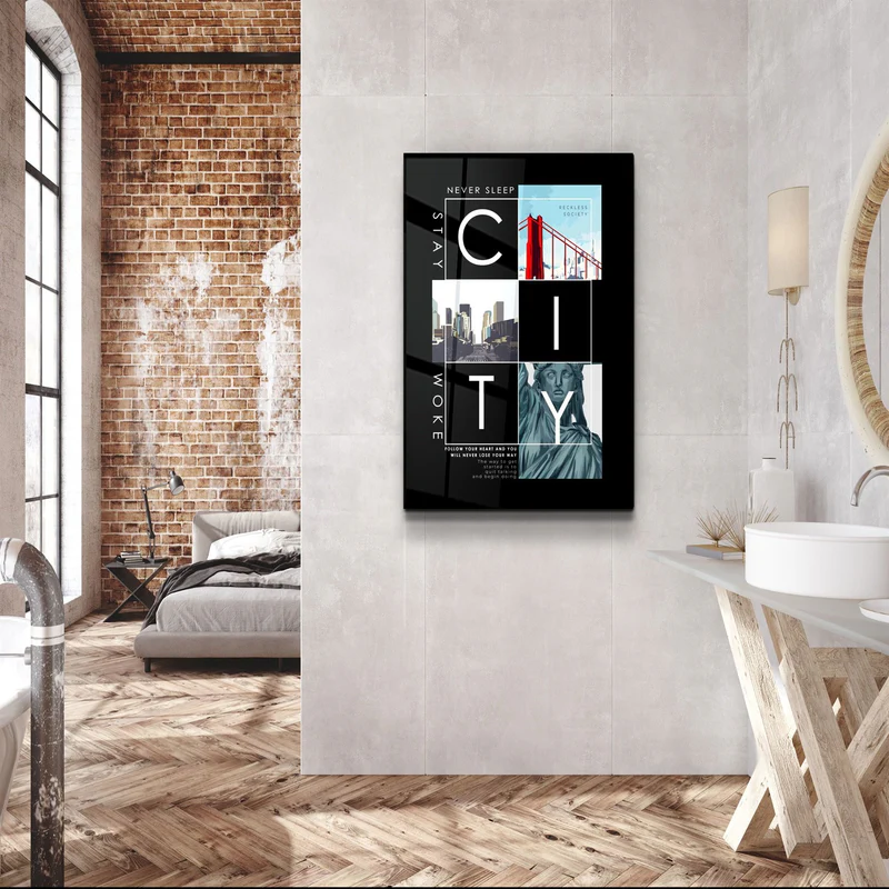 ・"City - Never Sleep"・Glass Wall Art - Image 3