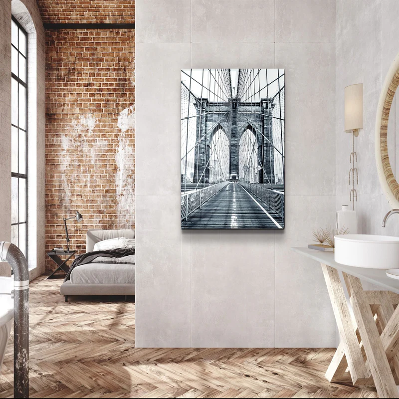 ・"Brooklyn Bridge Retro Gray 2"・Glass Wall Art - Image 3