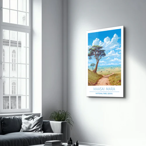 Maasai Mara- National Park Kenya-Travel Posters | Glass Wall Art - Image 2