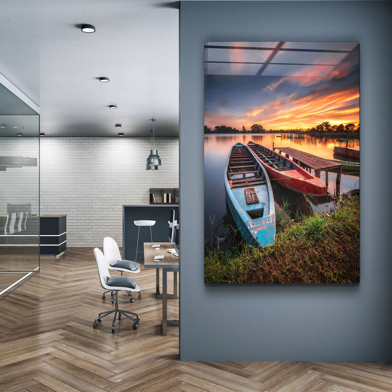 ・"Longboats With Sunset"・Glass Wall Art - Image 2