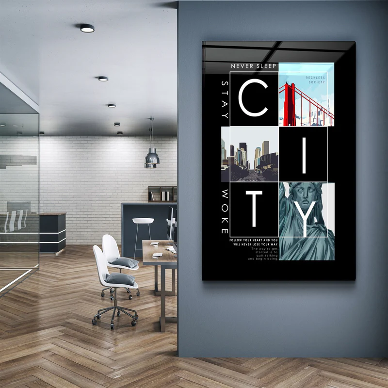 ・"City - Never Sleep"・Glass Wall Art - Image 2