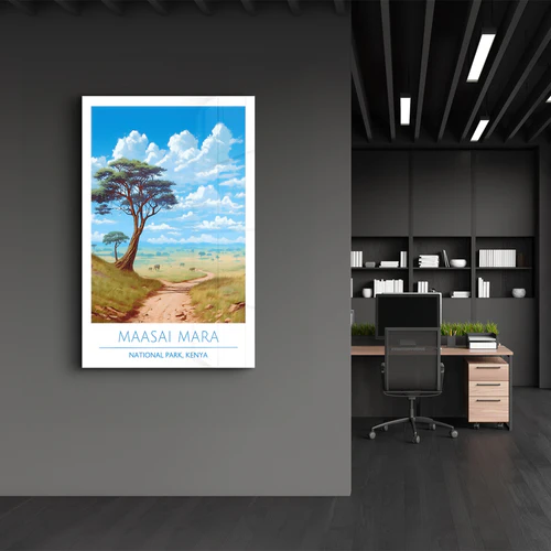Maasai Mara- National Park Kenya-Travel Posters | Glass Wall Art - Image 3