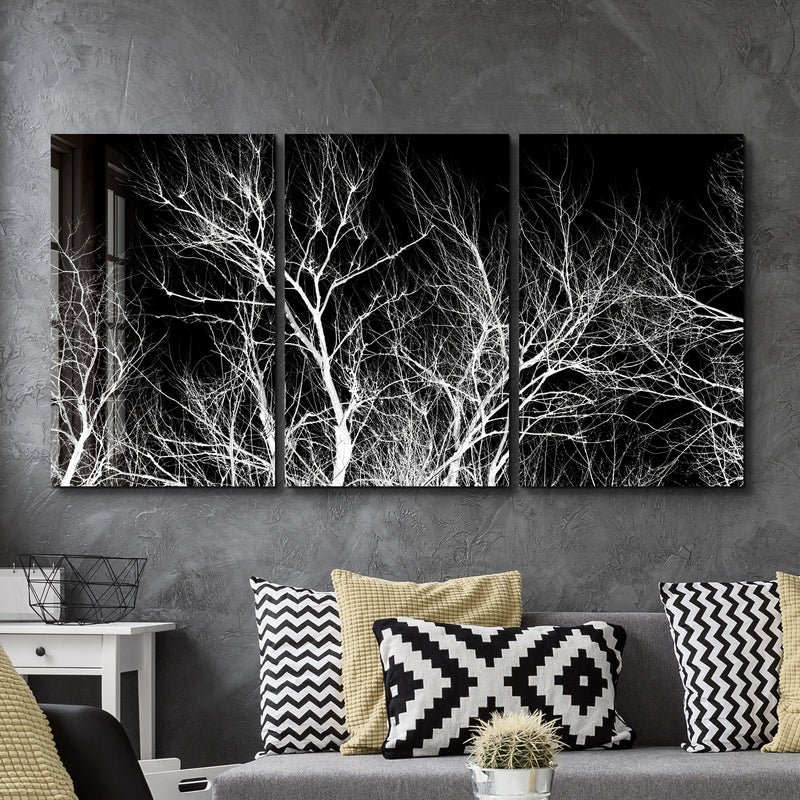 ・"Dried Branches Black and White - Trio"・Glass Wall Art - Image 2
