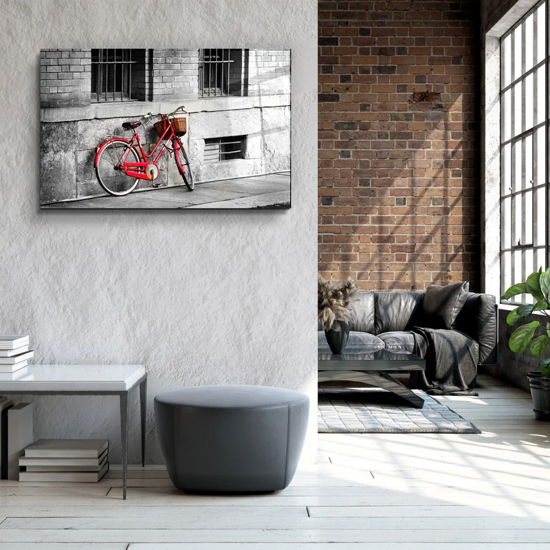 ・"Red Bicycle"・Glass Wall Art - Image 2