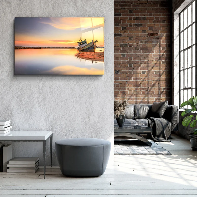 ・"Ship on the Beach"・Glass Wall Art - Image 3
