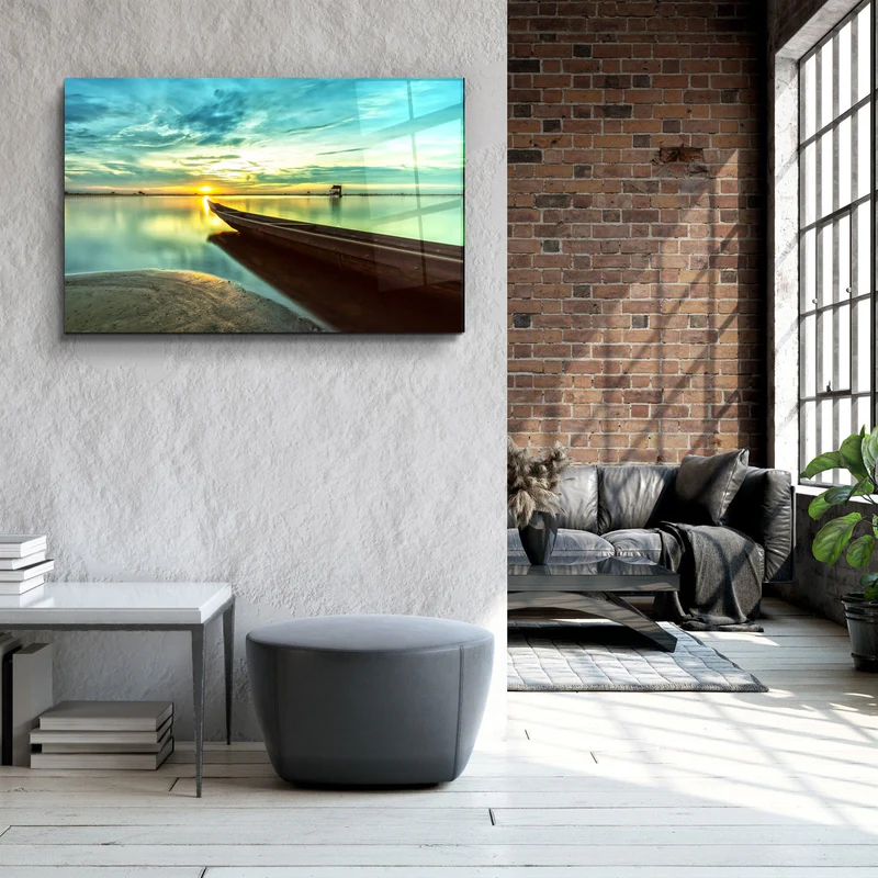・"Kayak and Sunset on the Beach"・Glass Wall Art - Image 3