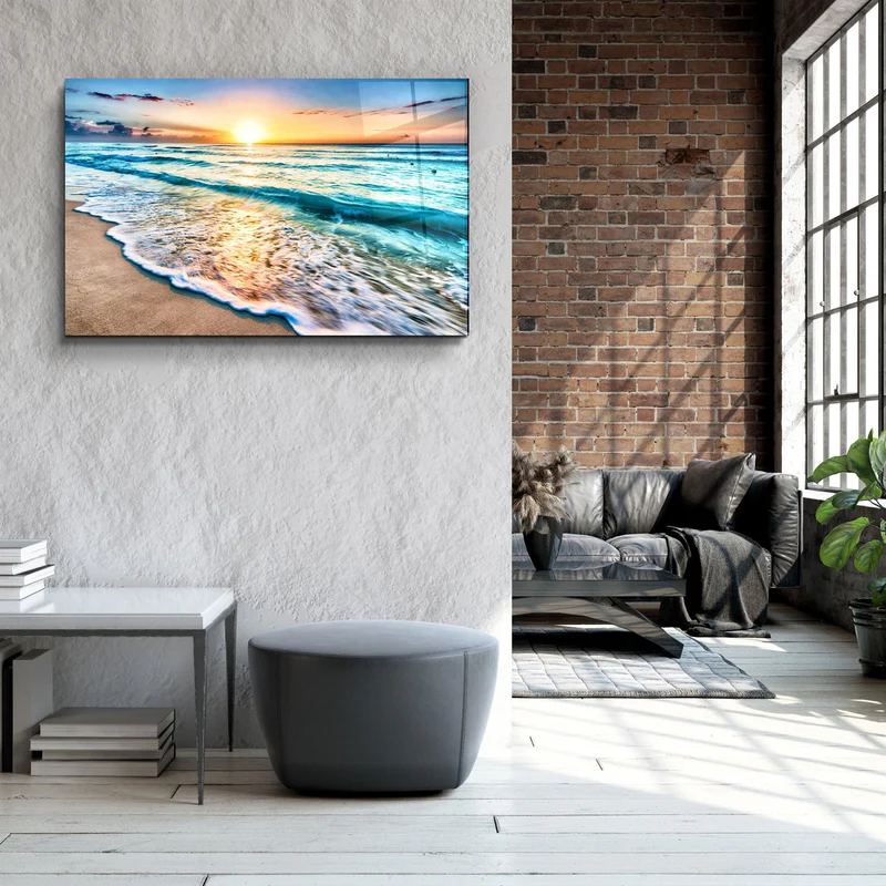 ・"Ocean and Sunset"・Glass Wall Art - Image 3