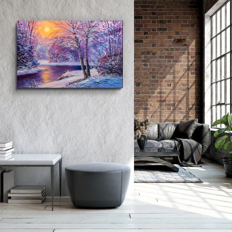 ・"Oil Painting Winter Sunset"・Glass Wall Art - Image 3