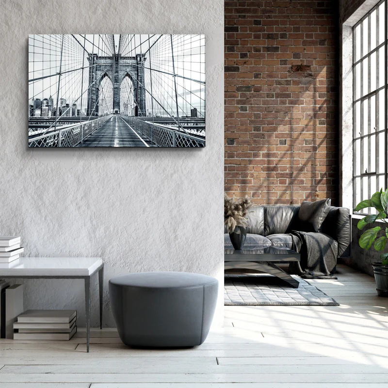 ・"Brooklyn Bridge Retro Gray"・Glass Wall Art - Image 2
