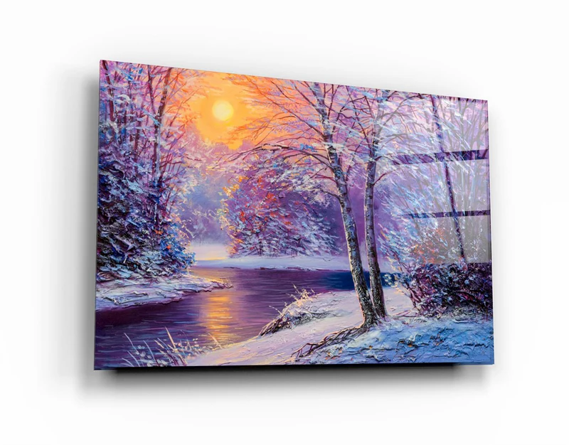 ・"Oil Painting Winter Sunset"・Glass Wall Art