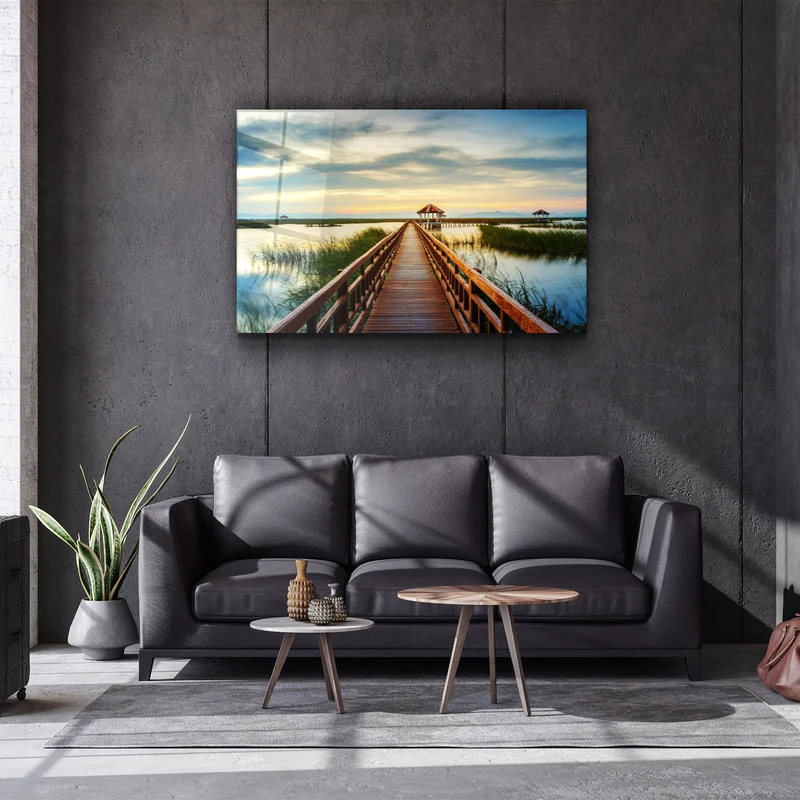 ・"Long Pier on the Lake"・Glass Wall Art - Image 2