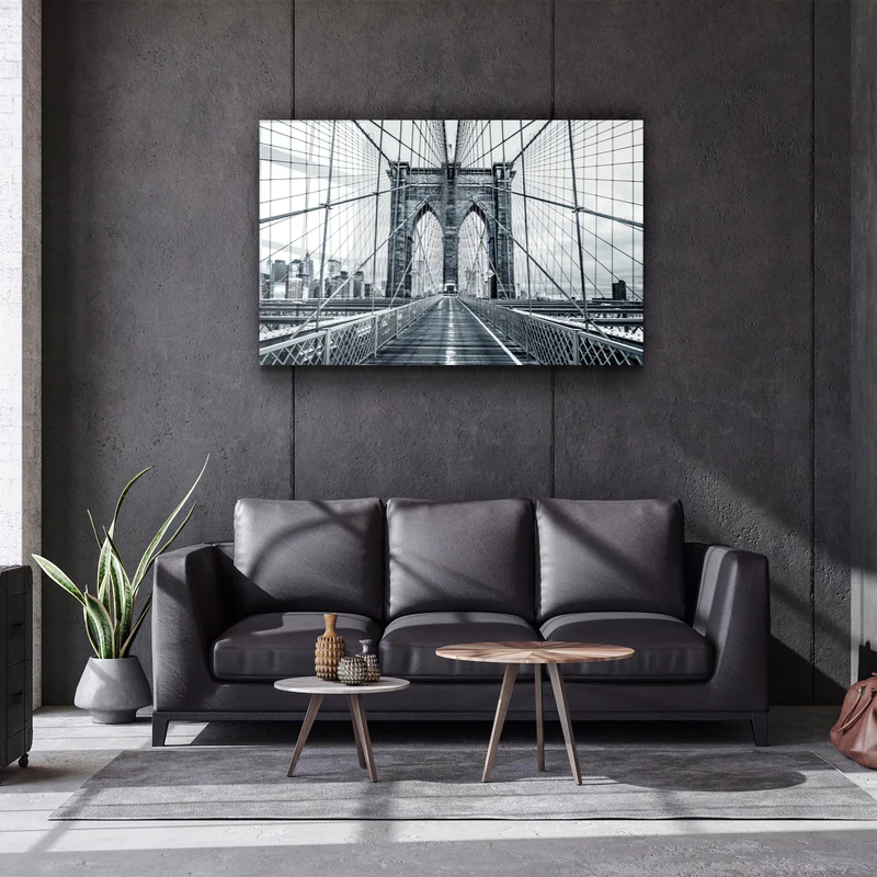 ・"Brooklyn Bridge Retro Gray"・Glass Wall Art - Image 3