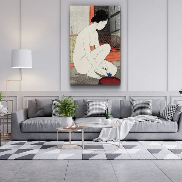 ・"Goyō Hashiguchi art print, Yokugo no onna painting (1915)"・Glass Wall Art - Image 3