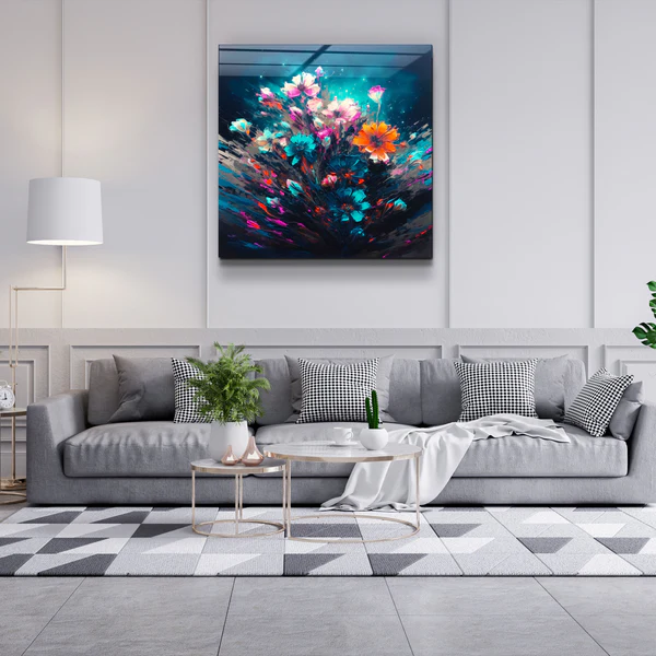 ."Oil Painting Flowers 1". Designers Collection Glass Wall Art - Image 3