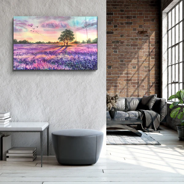 ・"Sunset Meadow Painting"・Glass Wall Art - Image 2
