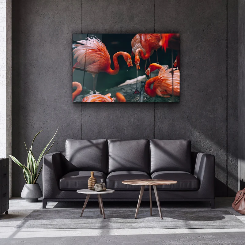 ・"Orange Flamingos"・Glass Wall Art - Image 2